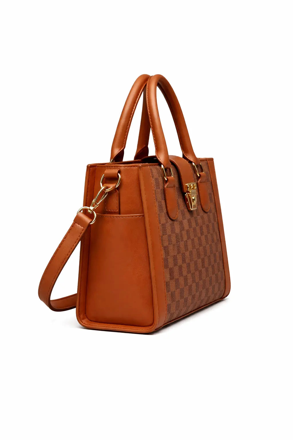 Brown Checkered Handbag