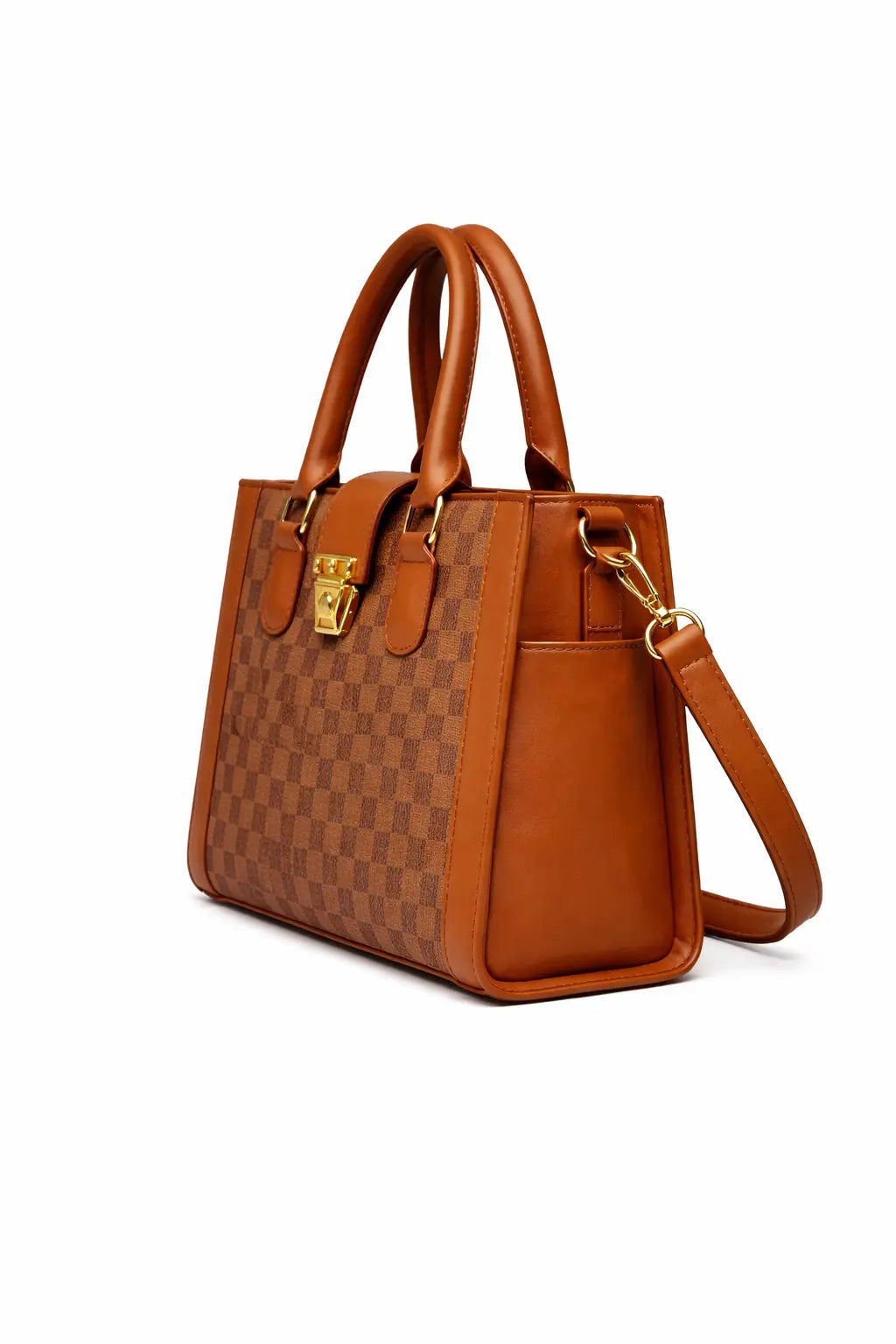 Brown Checkered Handbag