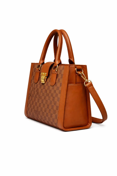 Brown Checkered Handbag